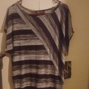 Absolutely Famous Black and Gray Striped Short Sleeve Top
